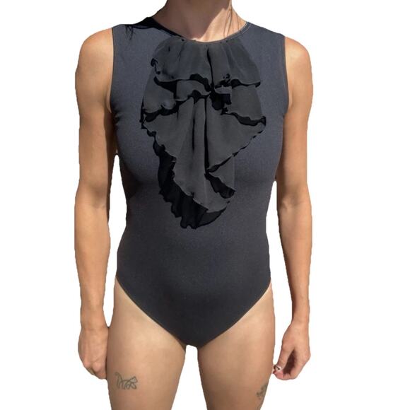 Wolford Small Black Ruffle Front Sculpting Stretch Sleeveless Thong Bodysuit - Picture 1 of 7